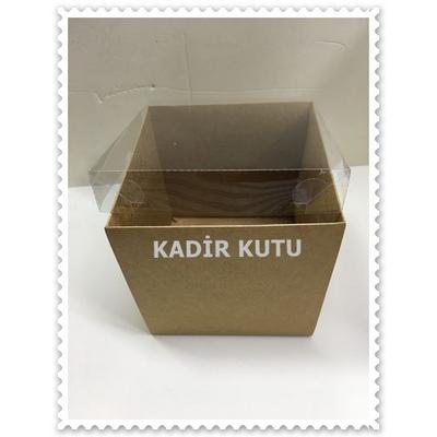 15x15x15 Alt Kraft Üst Asetat Kapak Kutu 