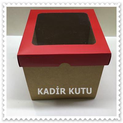15x15x15 Alt Kraft Üst Kırmızı Çerçeveli Kutu