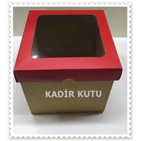 15x15x15 Alt Kraft Üst Kırmızı Çerçeveli Kutu