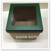 15x15x15 Alt Kraft Üst Yeşil Çerçeveli Kutu