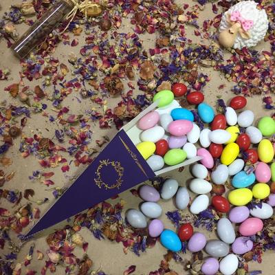 15X4 Lacivert Altın Yaldızlı Külah [ 25 Adet ]