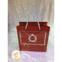 20x20x10 Bordo Gümüş Yaldızlı Karton Çanta